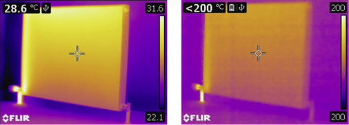 
Abbildung 4: T440 mit den Temperaturmessbereichen -20 bis +120 Grad Celsius (links) und +250 bis +1.200 Grad Celsius (rechts). Alle anderen Einstellungen sind unverändert.

