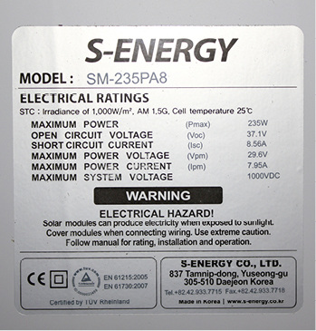 



Typenschild eines schadhaften Moduls.

