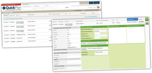 
So verwaltet Quickplan die Kontakte zum Kunden, im Unternehmen und mit Lieferanten. Alle Informationen sind auf einen Blick ersichtlich.
