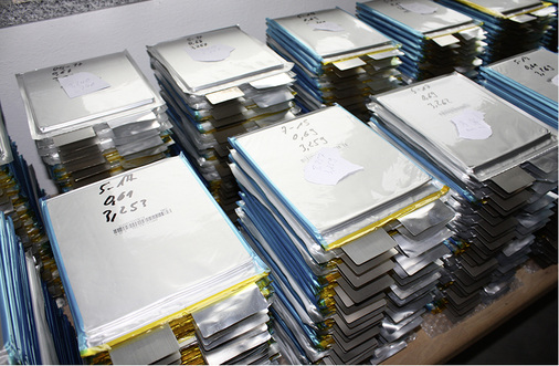 



Je 24 dieser Pouchzellen ergeben ein Batteriemodul, jede Zelle hat eine Spannung von 3,3 Volt.
