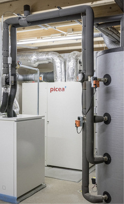 



Einbausituation des neuen, platzsparenden Kompaktgeräts. Es beinhaltet eine Brennstoffzelle, einen Elektrolyseur, einen Stromspeicher sowie eine Luftheizung.
