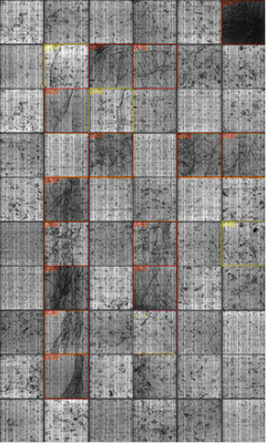 



Neues Modul bei Anlieferung: Dieses Modul hat eine flächige mechanische Belastung erfahren, ein Verbiegen, Durchschwingen oder Verwinden während des Transportes. Haben auffällig viele Module einer Stichprobe dieses Erscheinungsbild, eventuell sogar aus verschiedenen Lieferungen, kann es sich um besonders fragile Module handeln, die weiteren Modulbelastungen während des Betriebes nicht einwandfrei standhalten werden. Die waagerechten Linien, die sich über alle Zellen ziehen, sind Spuren des Diamant-Sägens.
