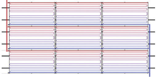 



Mäanderförmige Führung von Vorlauf und Rücklauf des Wärmeabsorbers im Solink.
