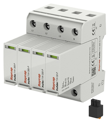 



Protec T1H 300 von Raycap ist ein Ableiter vom Typ 1 und 2. Er sichert die Hauptverteilung gegen einen Blitz-Impulsstrom von 12,5 Kilovoltampere.
