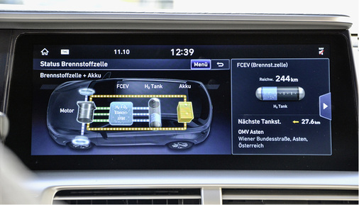 
Im Display sind jederzeit die Energieströme zu sehen. Nur bei Spitzenlasten springt die Batterie ein.



