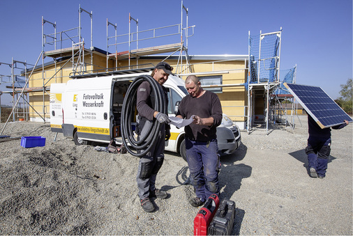 
Besprechung auf der Baustelle, hier beim Neubau eines Wohnhauses.



