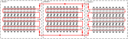 <p>
Das Schema zeigt den Stromfluss, wenn zwei parallel geschaltete Solarmodule mit einem dritten Modul antiparallel geschaltet werden.
</p>

<p>
</p> - © Foto: Photovoltaikbuero/Matthias Diehl

