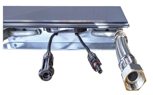 



Der neue PVT-Kollektor Solink hat einen Wärmetauscher unterm Solarmodul, um Kraft und Wärme von der Sonne zu liefern.
