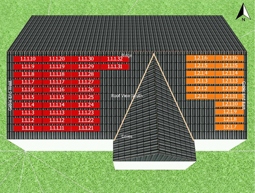 



Der Handwerker bekommt aus dem Planungsbüro von Nelskamp einen kompletten Belegungsplan (oben) und einen Stringplan (unten) für die ganze Anlage. Damit weiß er genau, wo die Dachdurchdringungen hinmüssen.
