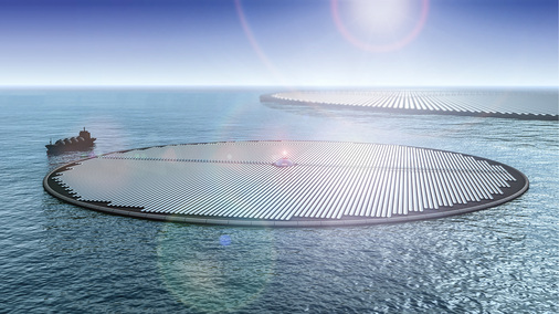 <p>
</p>

<p>
Eine Utopie der Solarinseln: Auf dem Schiff links befänden sich alle Anlagen zur Produktion von Methanol. 
</p> - © Grafik: Novaton

