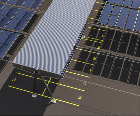 <p>
Gelb sind die Parkfelder, schraffiert ist das Wellblechdach, wo die Solarmodule bei Schlechtwetter einfahren.
</p>

<p>
</p> - © Grafik: DHP

