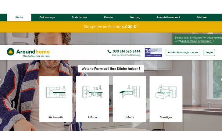 Der neue Webauftritt von Aroundhome als Screenshot.