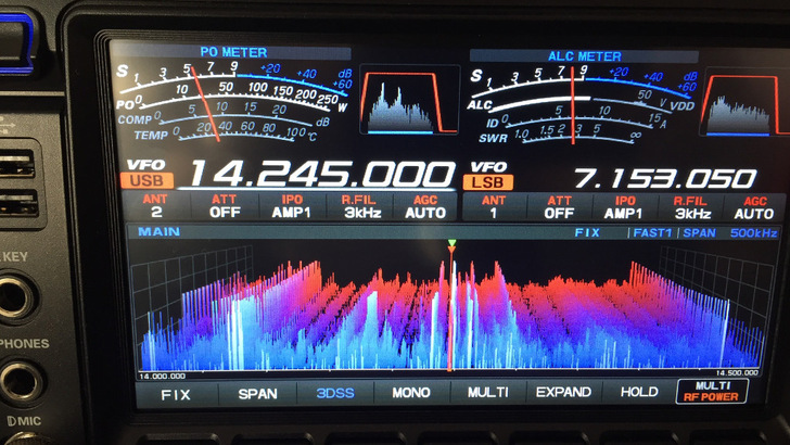 Störfrequenzen im Funkband eines Amateurfunkers, verursacht durch den DC-Generator auf dem Dach. - © Thomas Mügeli
