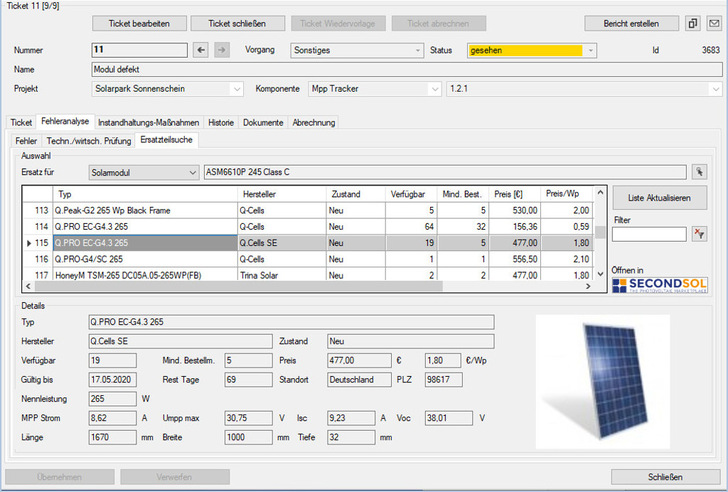 Screenshot der neuen API zur Ersatzteilsuche.