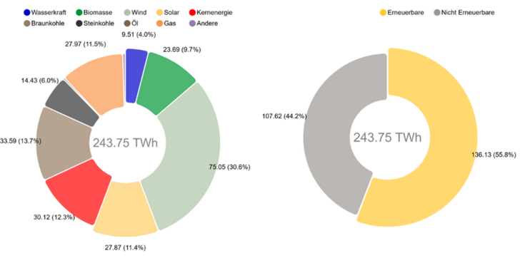 Die Grafik zeigt die Nettostromerzeugung aus Kraftwerken zur öffentlichen Stromversorgung.