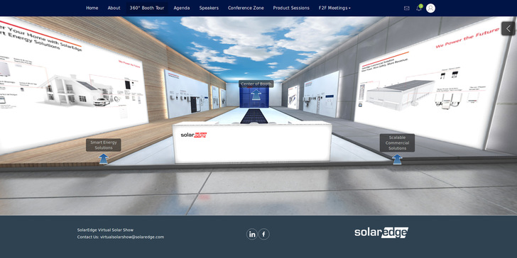 Solaredge hat nicht nur ein umfangreiches Programm auf die Beine gestellt, sondern auch einen kompletten Messestand gestaltet. - © Screenshot: Solaredge
