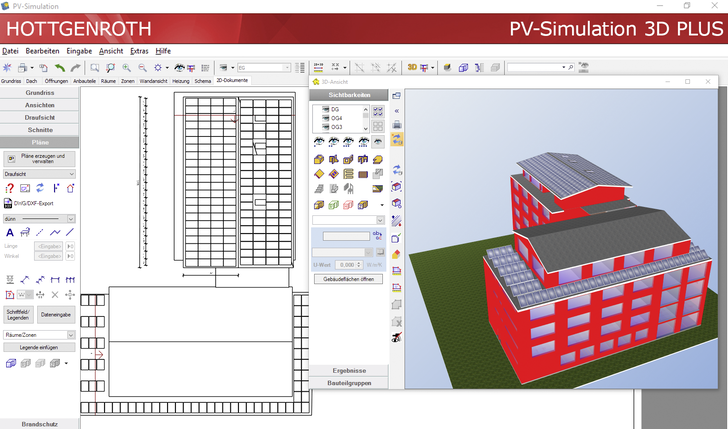 Mit dem einheitlichen Datenmodell lassen sich auch komplexe CAD-Systeme der Haustechnik planen. - © Screenshot: Hottgenroth Software
