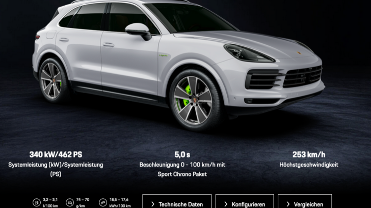 Der Porsche Cayenne E-Hybrid wurde auch getestet. - © Porsche
