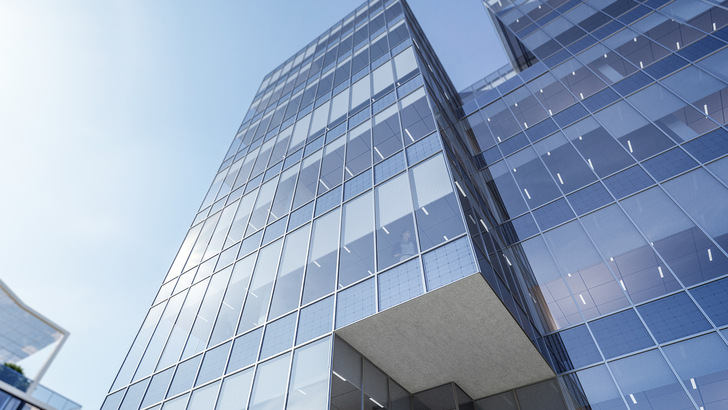 Fassade mit Solarelementen Stopray Active von AGC.