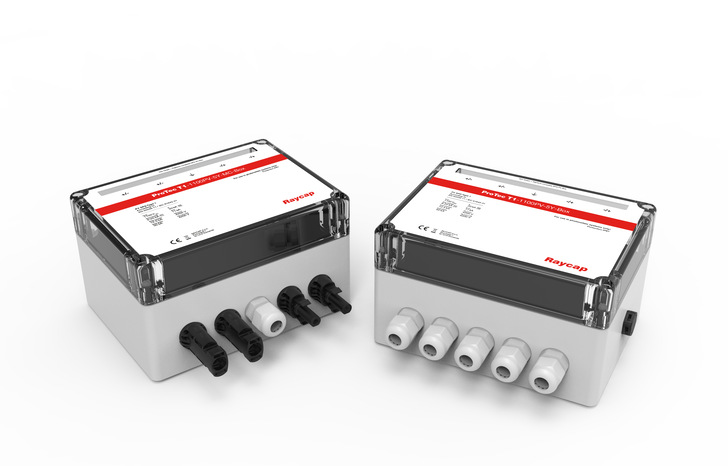 Die Protec T1 PV-Box von Raycap schützt Menschen und Solarstromanlage und ist dank Push-In-Anschlüssen.