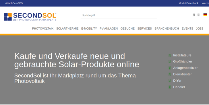 Die Nutzbarkeit des Handelsplatzes für Solarkomponenten wurde vereinfacht. - © Secondsol
