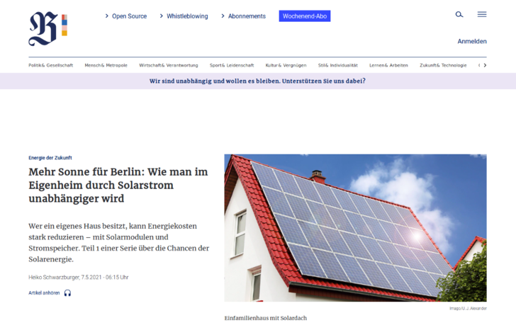 Am 7. Mai 2021 erschien auf dem Onlineportal der Berliner Zeitung der erste Teil der neuen Ratgeberserie.