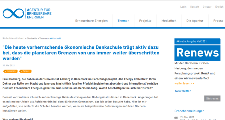 Screenshot des Interviews auf der Website der Agentur für Erneuerbare Energien. - © Agentur für Erneuerbare Energien
