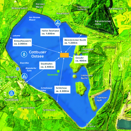 So soll die schwimmende Solaranlage auf dem Cottbuser Ostsee installiert werden.