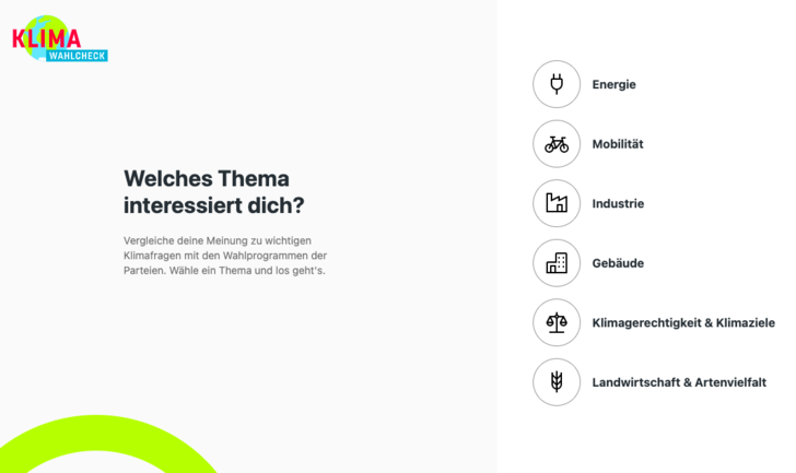 Mit einem neuen Online-Tool auf können sich Wähler über die Klima-Positionen der Parteien zur Bundestagswahl informieren. - © klimawahlcheck.org
