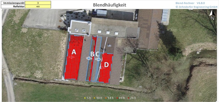 Gerade in dicht bebauten Gebieten ist die Blendung durch Solarmodule nicht zu unterschätzen, wie das diese Ost-West-Anlage im Raum Zürich zeigt.