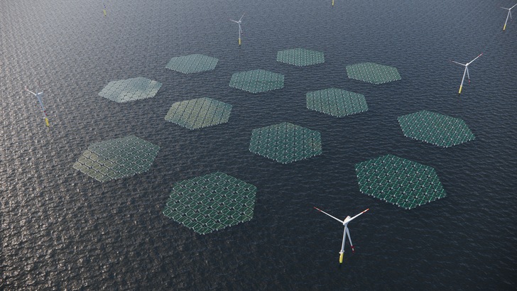 Der Offshore-Solarpark Merganser soll vor der Küste von Ostende in der belgischen Nordsee installiert werden. - © Solarduck
