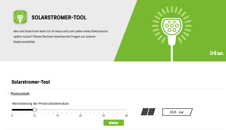 Reicht der Solarstrom aus? Dieser Rechner beantwortet Fragen zur solaren Elektromobilität. - © HTW Berlin
