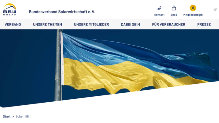 Website des BSW Solar für die Spendenkampagne.
