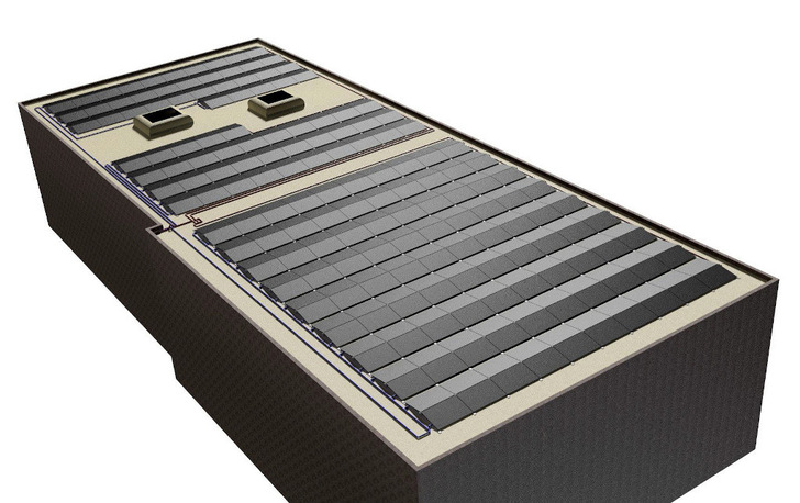 Das Dach wird mit Solarmodulen und PVT-Modulen belegt.