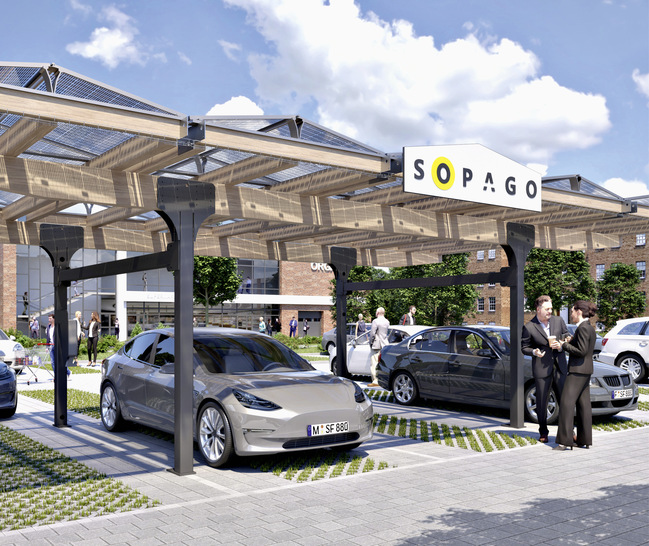 Solare Parkplatzüberdachungen können jede Menge Mehrwert auch für die Ortschaften selbst bieten. - © Foto: Sopago
