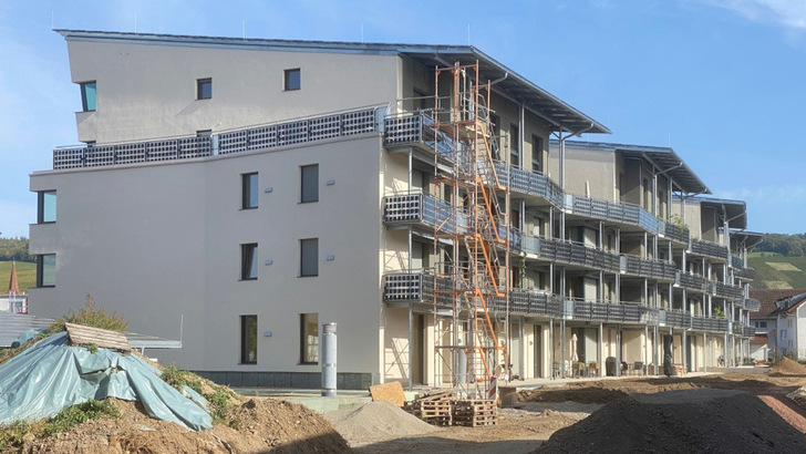 Die Balkonbrüstungen und die Dacheindeckung der Klimahäuser in Schallstadt bestehen komplett aus Solarmodulen. - © Rolf Disch
