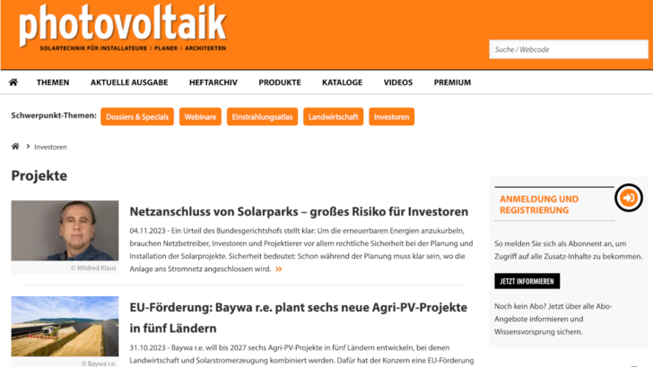 Unser Investorenkanal hält private und institutionelle Anleger sowie Projektierer auf dem Laufenden.