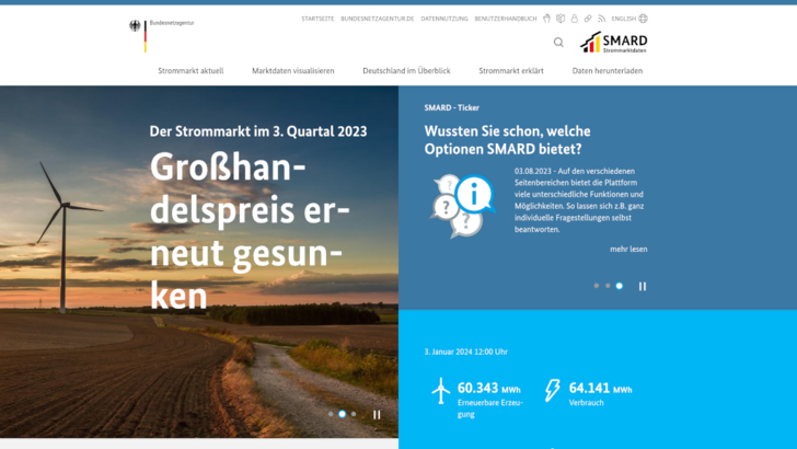 Im Webportal Smard der Bundesnetzagentur finden sich aktuelle Kennzahlen zum Strommarkt. - © BNetzA
