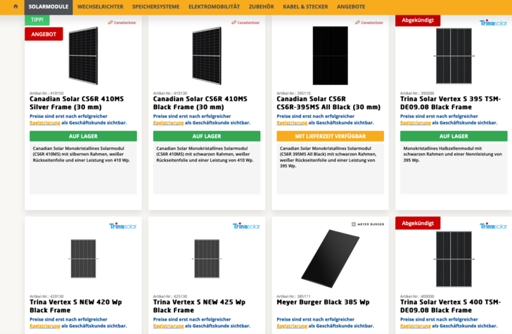  Der Online-Shop des Großhändlers Energetik Solartechnologie.