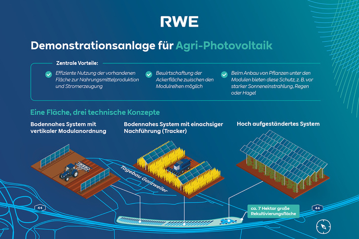 Drei verschiedene technische Lösungen für Agri-PV. - © RWE
