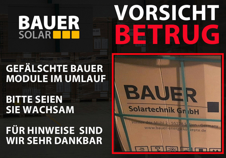 An der Verpackung und der Transportsicherung sind die Fälschungen gut zu erkennen. - © Bauer Solar
