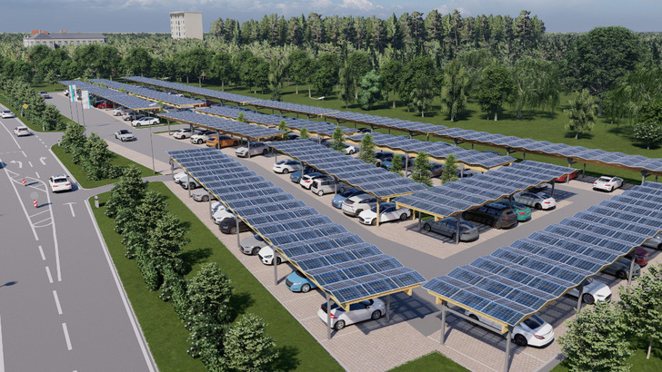 Einen solchen Solarcarport wird Sopago bei Winterhalter aufbauen. - © Sopago
