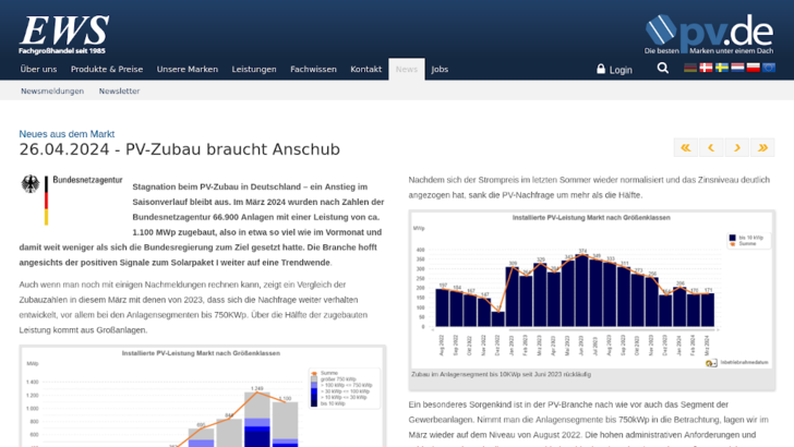  Auf der Webseite von EWS finden Sie die detaillierte Analyse des Zubaus im März 2024.