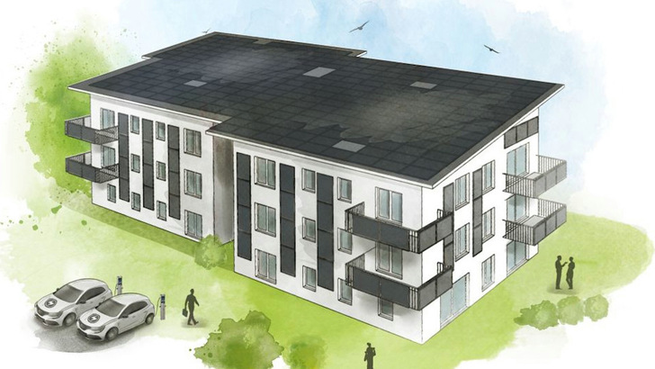 Basis des Energiekonzepts sind das große Solardach sowie Solarelemente an der Fassaden und Balkonen. - © Anja Tittel
