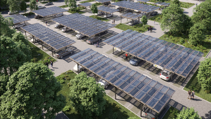Die bürokratischen Vereinfachungen aus dem Solarpaket und das eigene Ausschreibungssegment könnten für mehr Nachfrage nach solaren Parkplatzüberdachungen sorgen. - © Sopago
