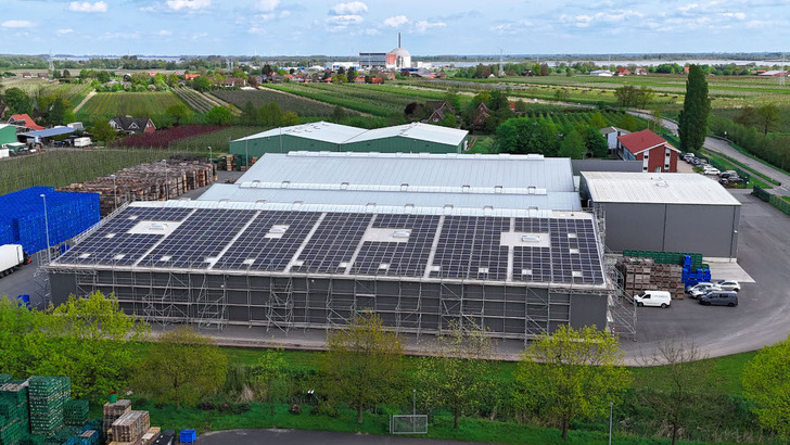 Sonnendach auf der Filiale von Elbe-Obst im Alten Land.