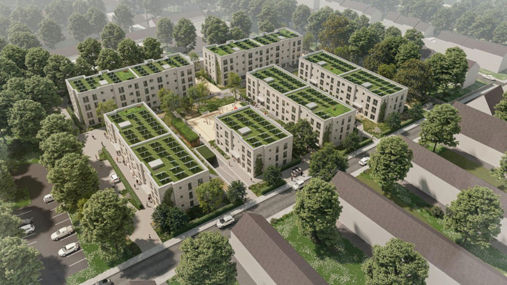 Die Gebäude des Neubauquartiers in Hamburg tragen Solaranlagen, die unter anderem die Mieter in den Sozialwohnungen mit Strom versorgen.