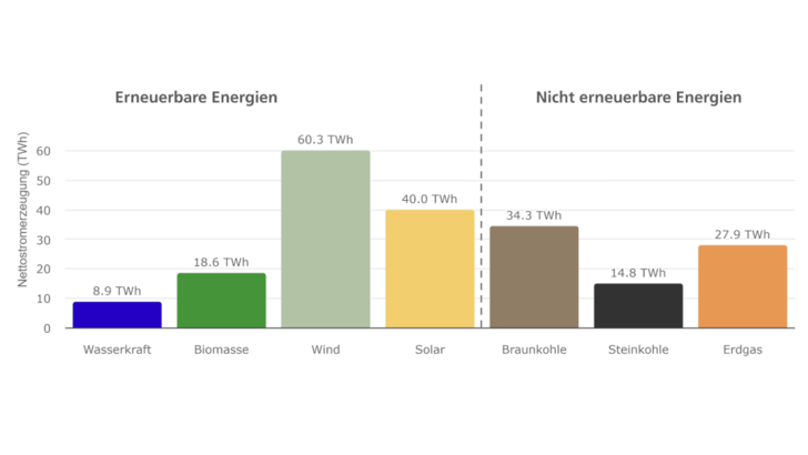 Nettostromerzeugung hierzulande im ersten Halbjahr 2025.