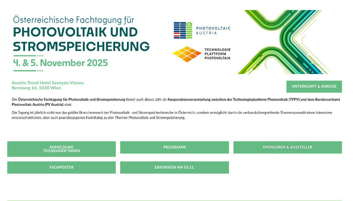 Die PV- und Speicherbranche Österreichs trifft sich Anfang November 2025 in Wien.
