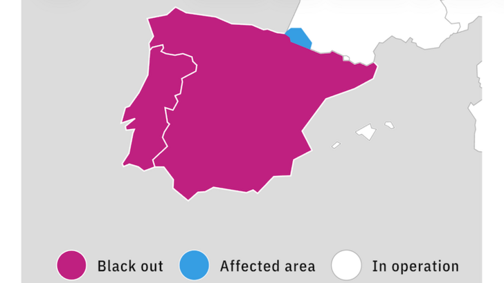 Die ganze  Iberische Halbinsel  war vom Blackout am 28. April 2025 betroffen.